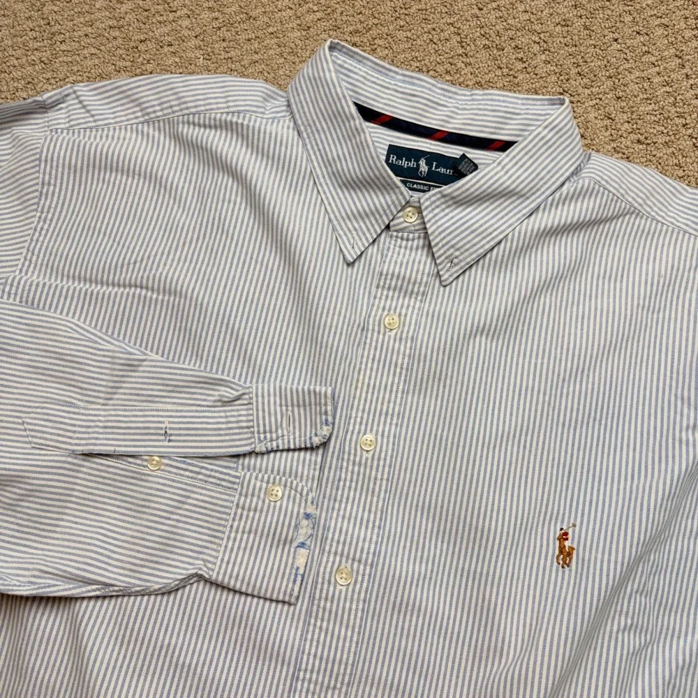 Ralph Lauren Classic Fit Striped Oxford Shirt Mens 3XLT Blue White Distressed